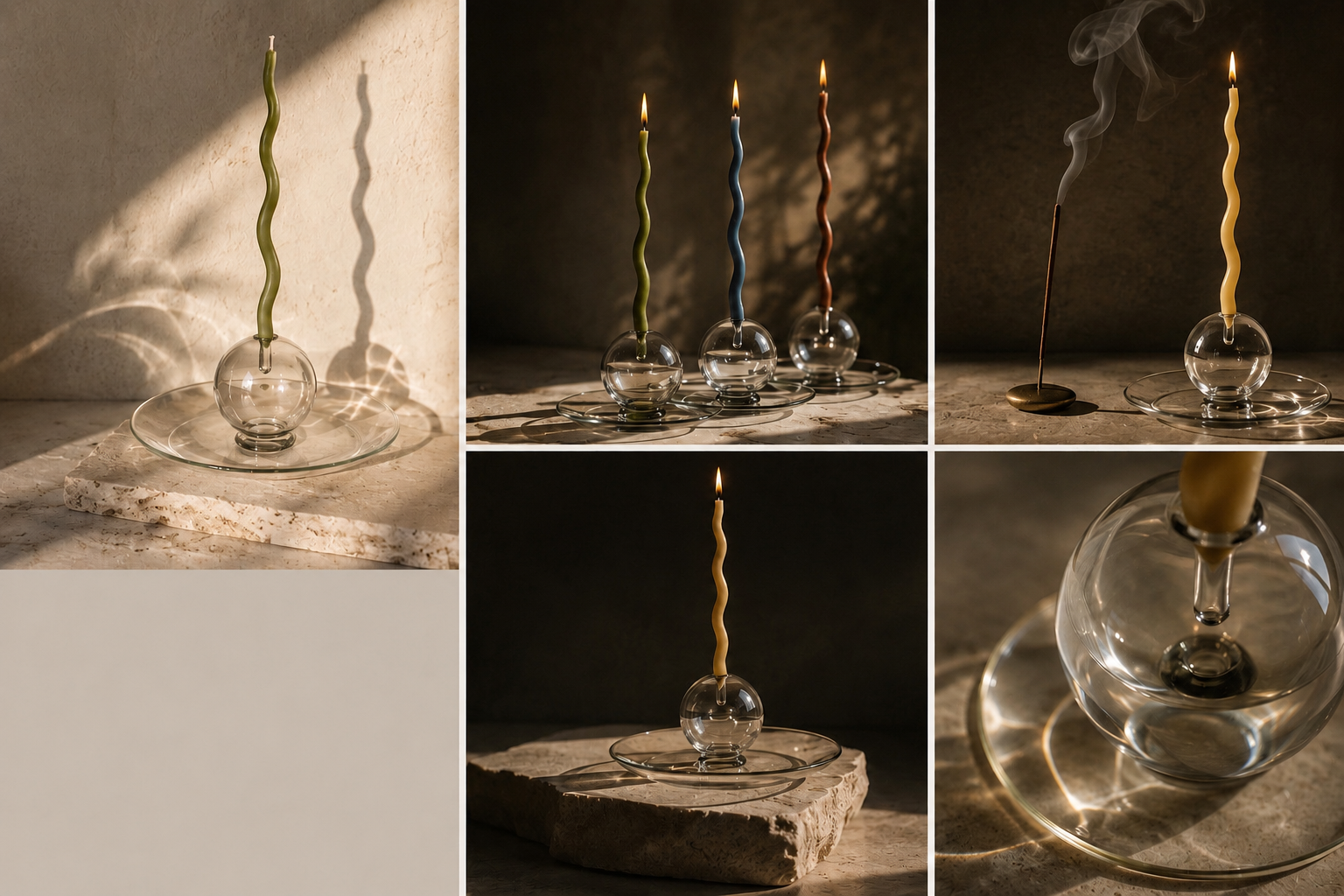 Glas-Räucherstäbchenhalter mit Ascheauffangschale